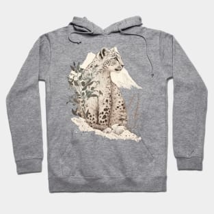 Snow Leopard in the Mountains Vintage Style Illustration Hoodie